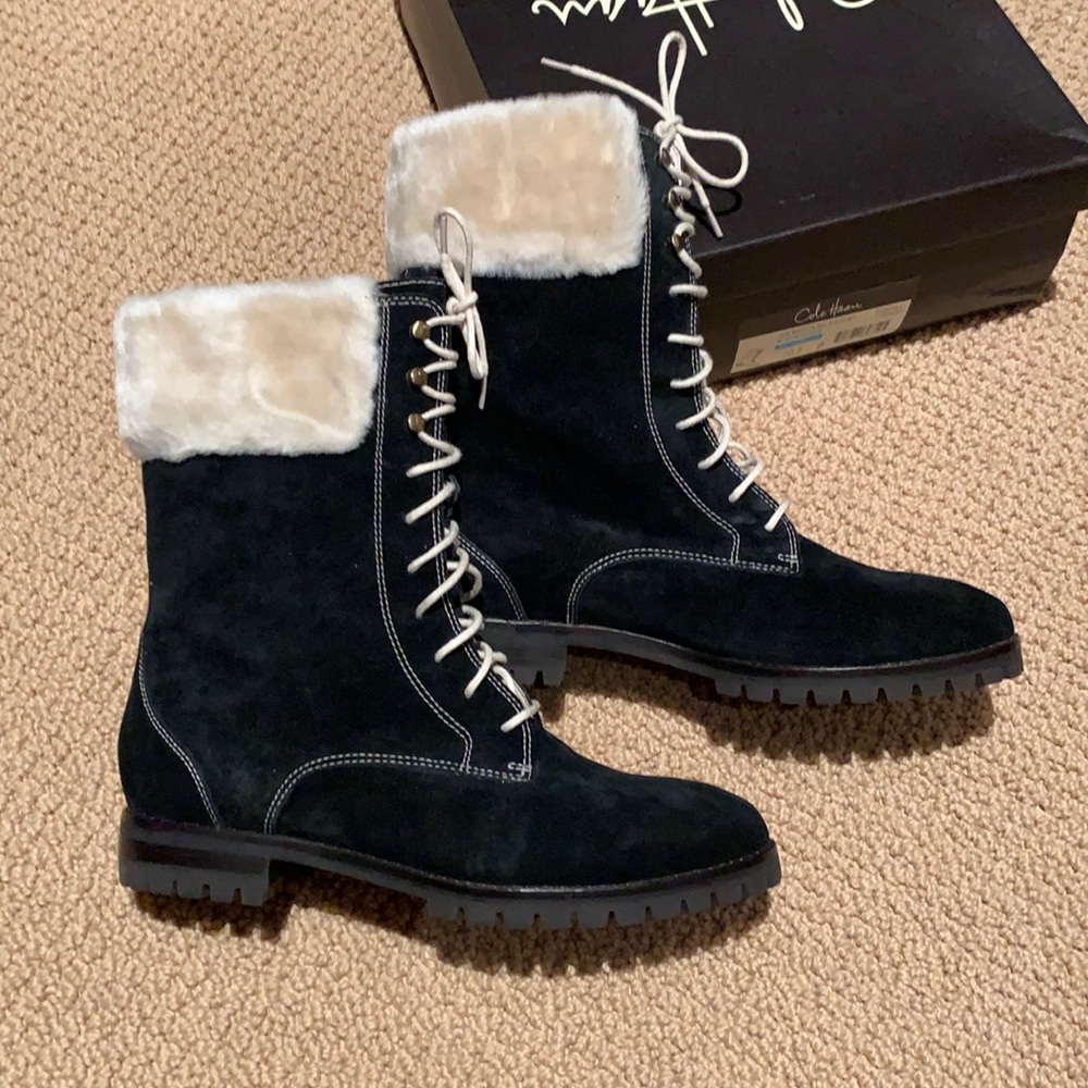 Brand new! Cole Haan Nike Air Becca boot black with fur sz 10.5 waterproof!